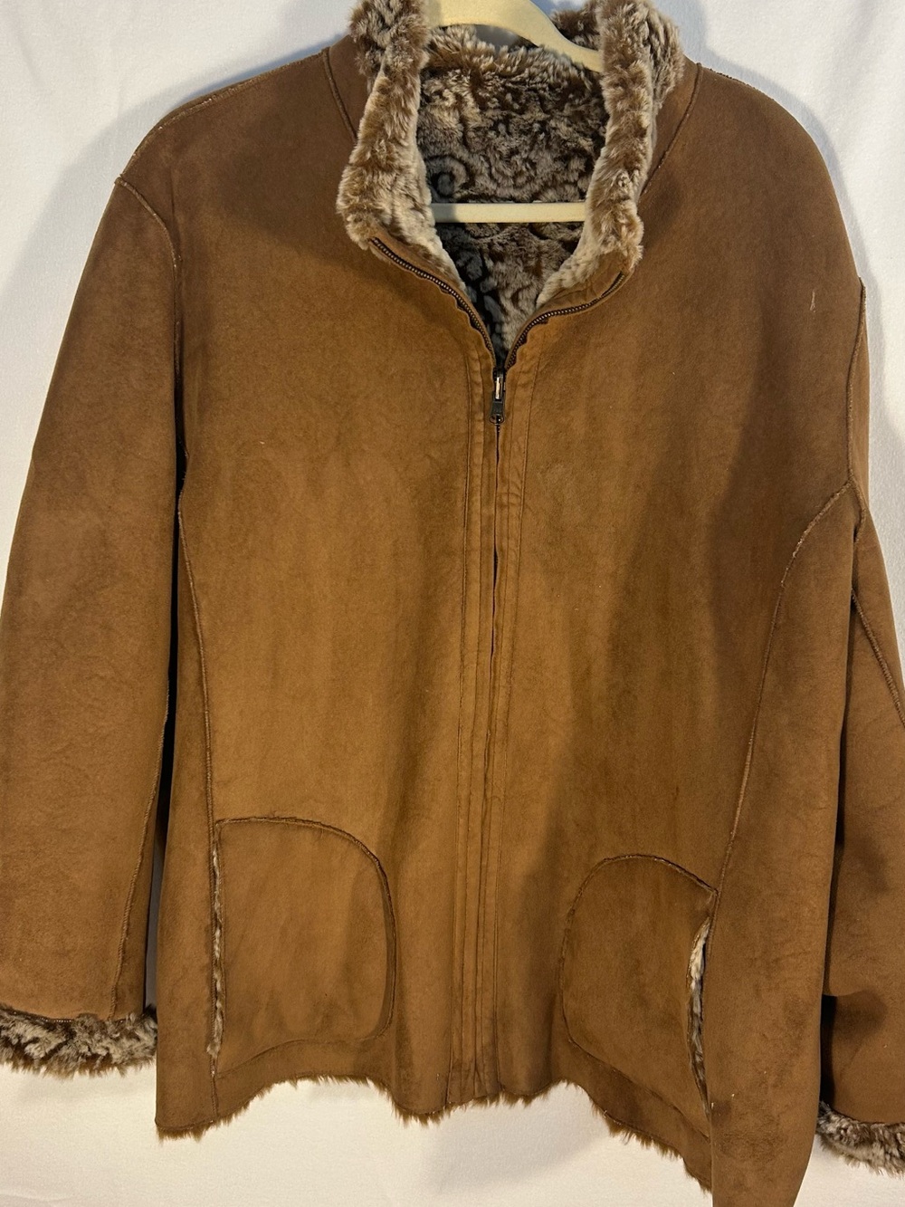 Plush Brown Teddy Sherpa-Lined Zip Jacket for Women